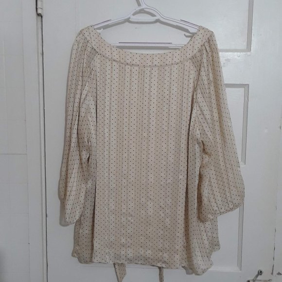 DB est. 1962 Tie Neck Polka Dot Top Black Cream Tan - Picture 5 of 8